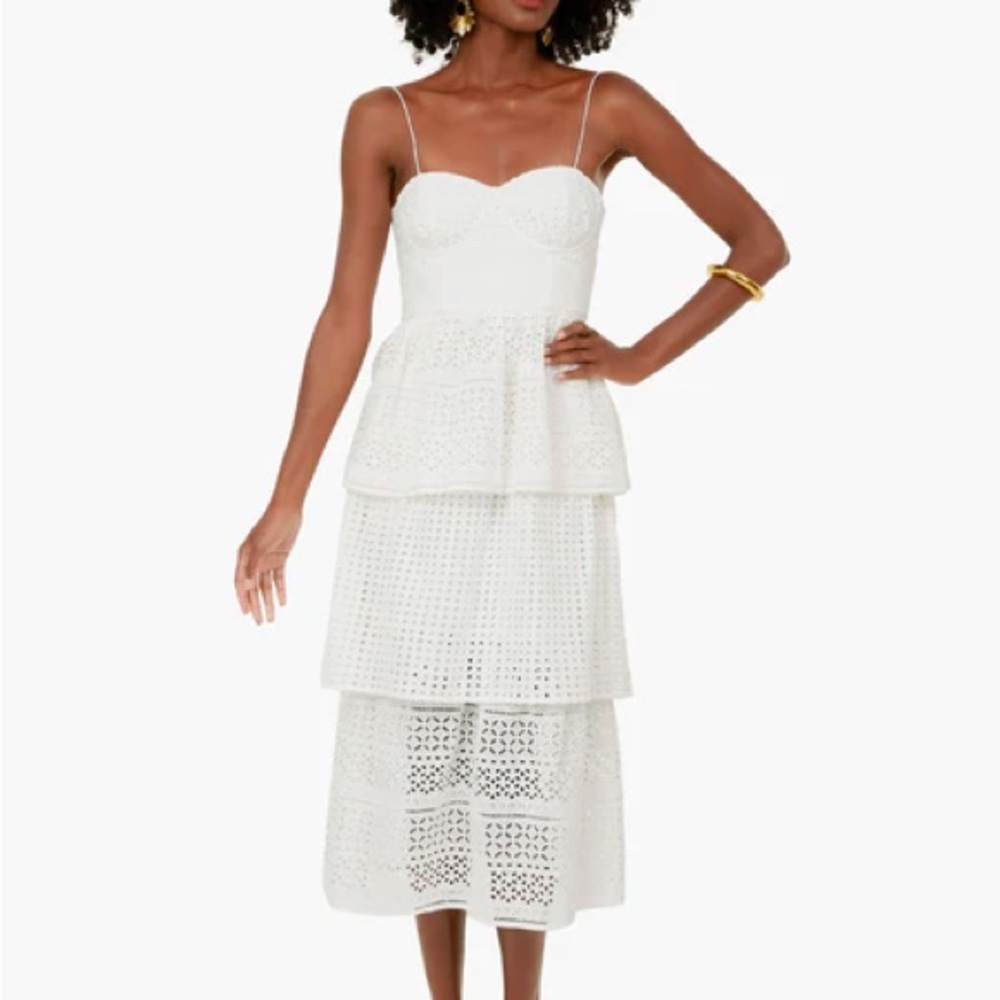 Self-Portrait White Tiered Midi Sundress
